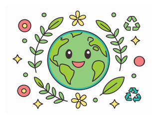 Fototapeta premium Cute cartoon Earth illustration for environmental awareness and conservation themes