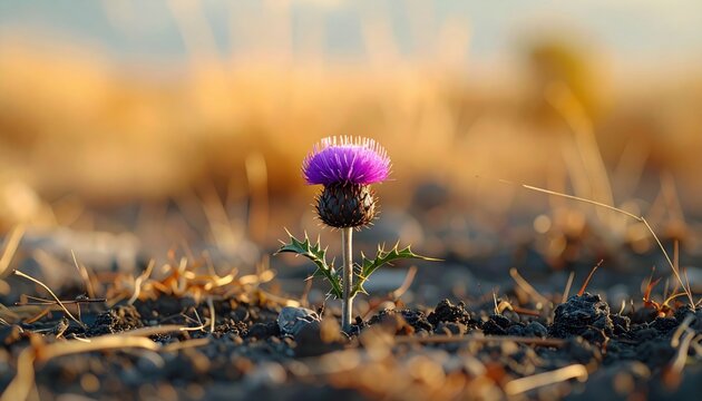 Resilient Thistle Flower Blooms in Arid Landscape Symbol of Strength and Nature s Beauty Microstock Photography