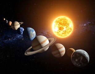 Lineup of planets orbiting a bright, fiery star