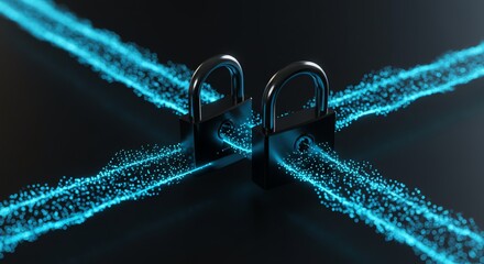 Two Padlocks Secured by Cyber Security Data Streams