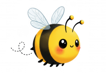 Cute bumblebee flying with joy isolated on a transparent background