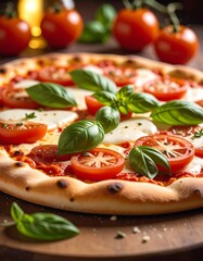 Margherita pizza with fresh basil and tomatoes