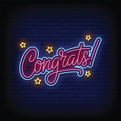 congrats neon signboard with brick wall background vector