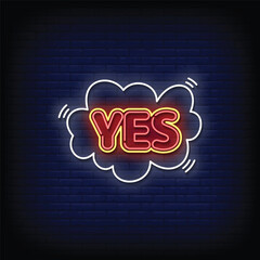 yes neon signboard with brick wall background vector