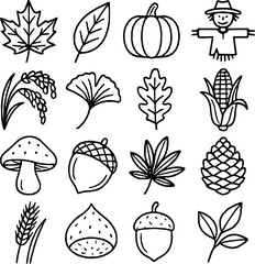 Autumn Essentials — 16 Monoline Vector Icons