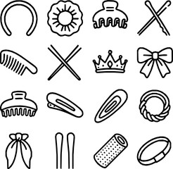 Premium Hair Accessories — 16 High-Detail Vector Line Icons