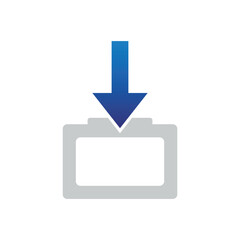 Blue arrow pointing down into a gray box