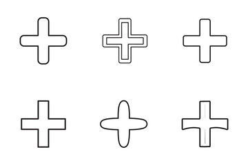 Obraz premium Collection of Creative Plus Sign Designs in Black and White for Graphic Design Elements and Mathematical Concepts