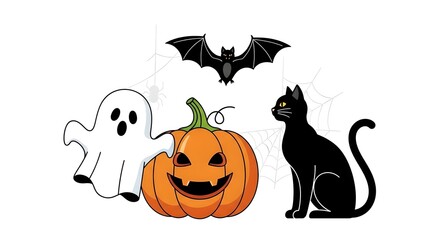 halloween background with cat and bats