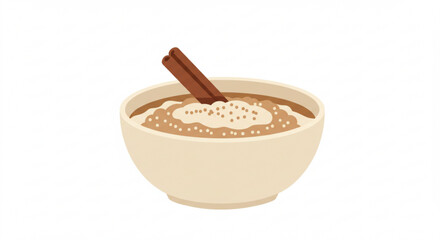 Amaranth porridge with cinnamon stick in a beige bowl  