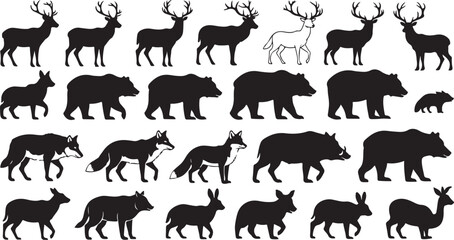 Collection wildlife animal silhouettes nature