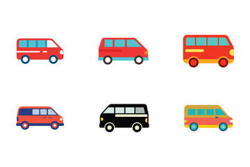 Colorful Cartoon Van Set Vector Illustration Ideal for Graphic Design Projects and Childrens Educational Material
