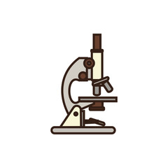 doodle of microscope with a light gray body, a cream-colored base and main tube, and dark brown accents for the stage, objective lenses, and adjustment knobs, all outlined in dark brown