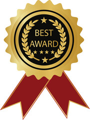 Prestigious golden Best Award: Gold Badge for Excellence, isolated on a white background