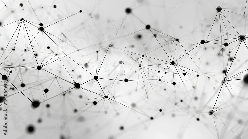 Wall mural abstract tech network connection dots. digital technology and big data analysis background. white ba