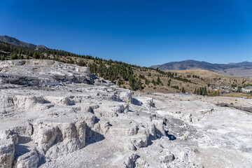 Mammoth Hot Springs, Yellowstone National Park , Wyoming. Hydrothermal System. calcium-carbonate waters. Terrace. hot-spring deposits, Travertine