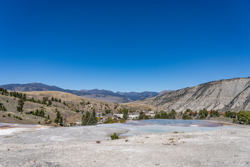 Mammoth Hot Springs, Yellowstone National Park , Wyoming. Hydrothermal System. calcium-carbonate waters. Terrace