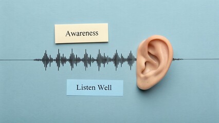 Ear with Sound Waves and Awareness Concept for Personal Development and Effective Communication Skills