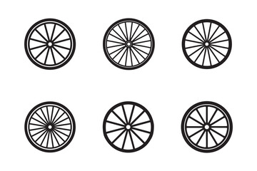 Fototapeta premium Set of Black Bicycle Wheel Icons on White Background Illustrating Cycling and Transportation with Spoke Variations