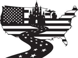 Usa map flag castle path stars