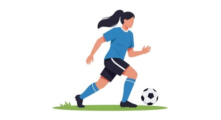 Obraz premium Illustration of a determined female soccer player dribbling the ball on the field gracefully