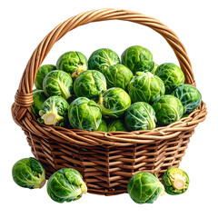 Fresh brussels sprouts in a woven basket