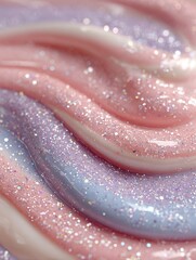 Swirled pink, white, and lavender glittery cream texture