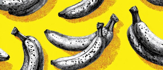 Bananas speckled and drawn on yellow background