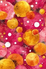 Spherical watercolor orbs in reds, yellows, oranges