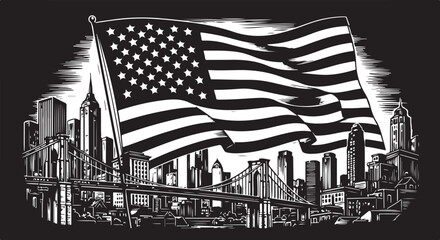 American flag waving over bullets