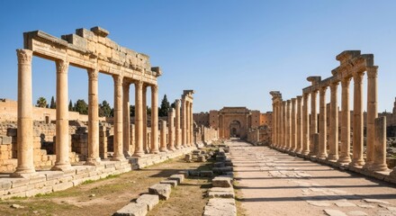 Fototapeta premium Ancient colonnaded avenue under a clear sky