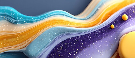 Colorful wavy layers with gold speckles and smooth orbs