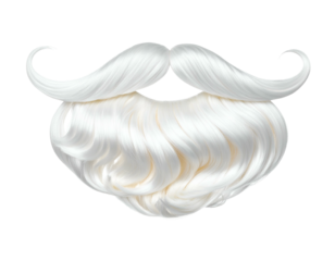 A fluffy white beard and mustache combo, curly edges, isolated on black