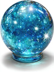 Swirling, glittering blue cosmos encased in a glass orb