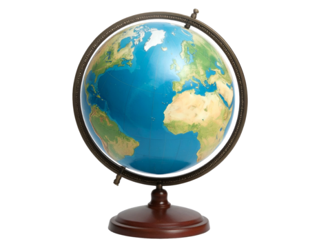 A detailed desktop globe, displaying continents and oceans in realistic detail