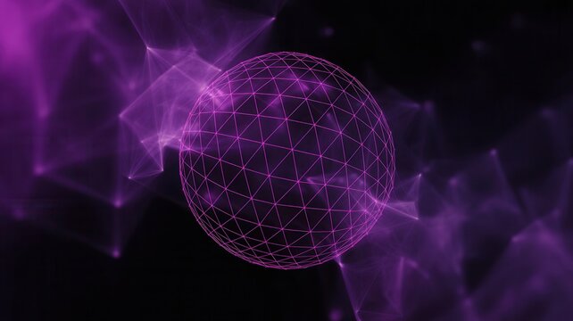 Stunning glowing purple digital sphere with abstract network connections creates futuristic technological innovation concept