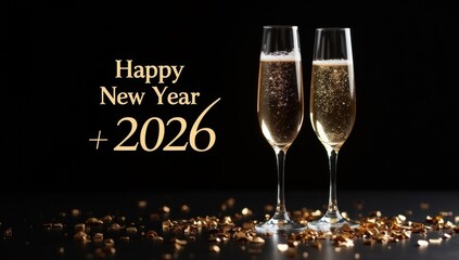 Sophisticated Happy New Year 2026 Card with Champagne