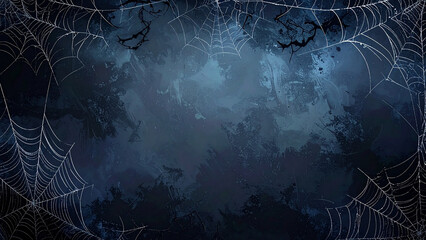 Halloween spider webs in corners, gradient dark background center clear for text