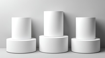 Three cylindrical platforms against a plain background