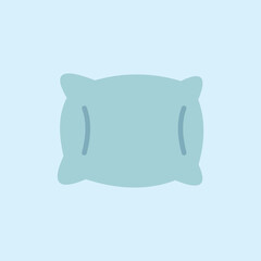Minimalist illustration of a soft pillow in pastel blue, symbolizing comfort, rest, sleep, and relaxation with a clean and simple flat design.