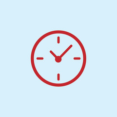 Illustration of a red clock with hands showing the time, a symbol of punctuality, time management, and discipline in a modern minimalist style.