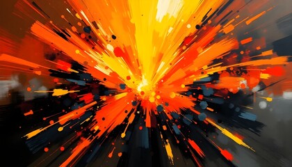 Dry Brush Painting of a Fiery Explosion Fire and Ash: An Energetic