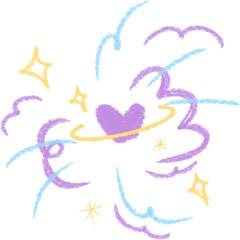 Heart Planet Sparkling Firework Drawing, Romantic Cosmic Celebration Graphic