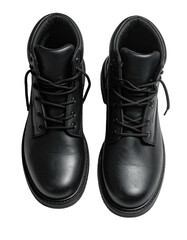 Black leather hiking boots, top view