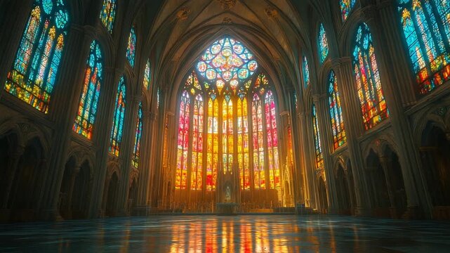 Stained Glass Splendor - A Symphony of Light and Color in Sacred Architecture.
