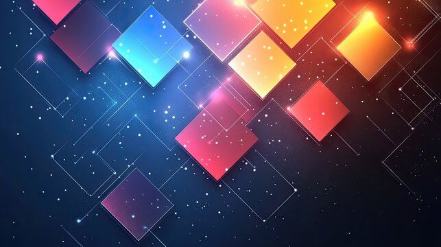 Vibrant Digital Matrix of Glowing Squares and Particles.