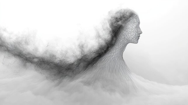 Mysterious Female Silhouette Fading into Abstract Smoke.