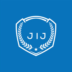 JIJ Shield Logo Design JIJ Minimal Laurel Wreath and Star Emblem for Sports Corporate JIJ Club and Brand Ident.
