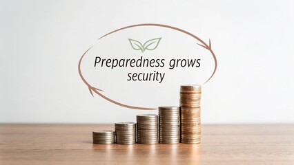 Financial Growth Concept with Stacked Coins and Inspirational Quote on Security and Preparedness