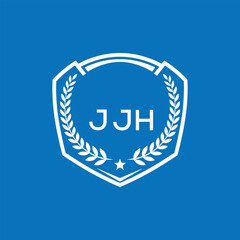 Fototapeta premium JJH Shield Logo Design JJH Minimal Laurel Wreath and Star Emblem for Sports Corporate JJH Club and Brand Ident. 